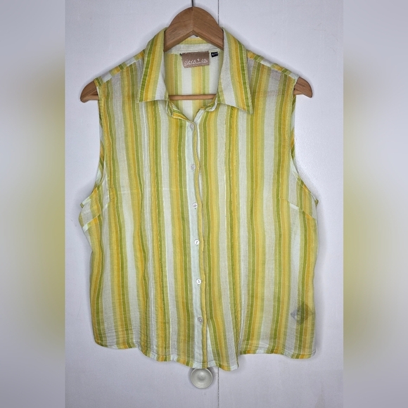 ciera+co Tops - Sleeveless Striped Yellow/green Light  Cotton Shirt XL